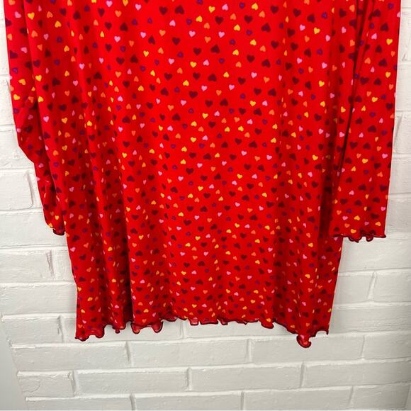 LOGO Layers by Lori Goldstein Mesh Heart 3/4 Sleeve Top in Fiery Red Size L - Picture 6 of 9
